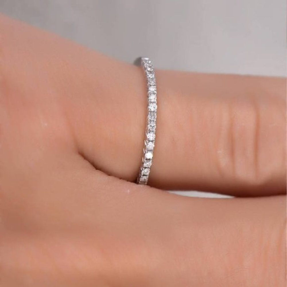 NEW 925 Silver Diamond Eternity Stackable Ring